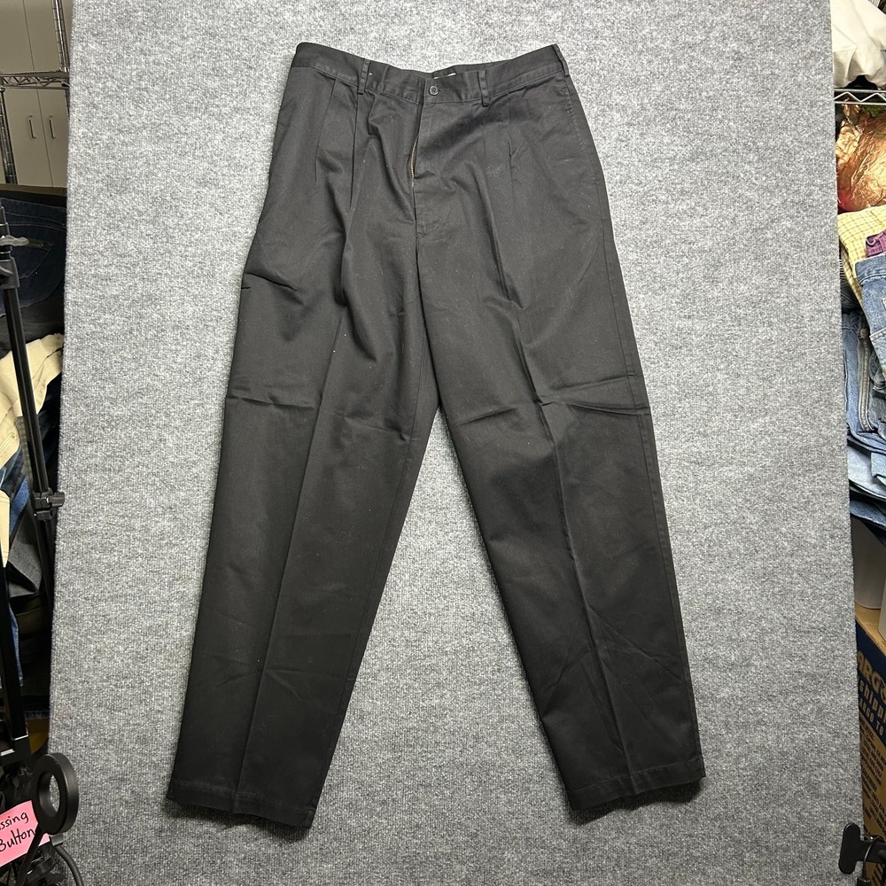 Structure Pleated Dress Pants Mens Black Cotton Mid Rise Pockets Zip Fly - 36X34